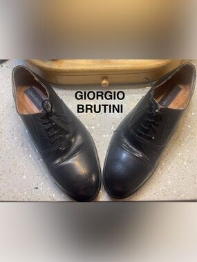 Giorgio Brutini Black Leather Cap-Toe Oxfords 10.5